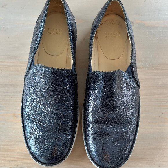 Stuart Weitzman Navy Sparkling Nugget Slip on Sneakers - Picture 2 of 8